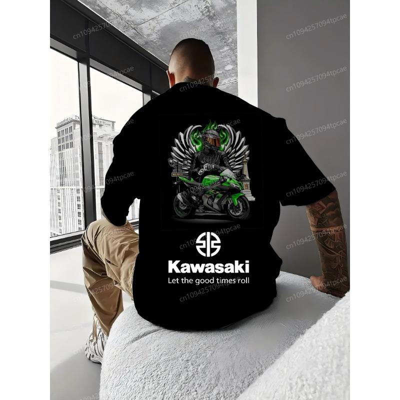 Kawasaki Высококачественная мужская футболка 2025 Новинка Экстремальные приключенческие виды спорта Топ Модная уличная Возвратность Ультравысокий Топ