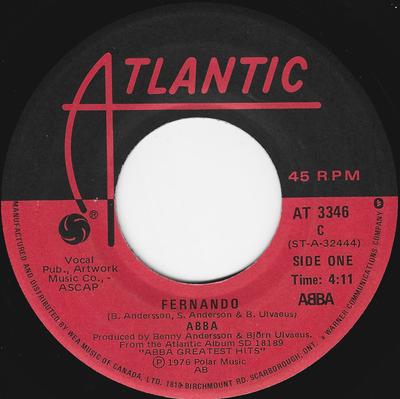 7-дюймовая пластинка ABBA Fernando AT3346 Atlantic 1976 Канада Рок Б/у