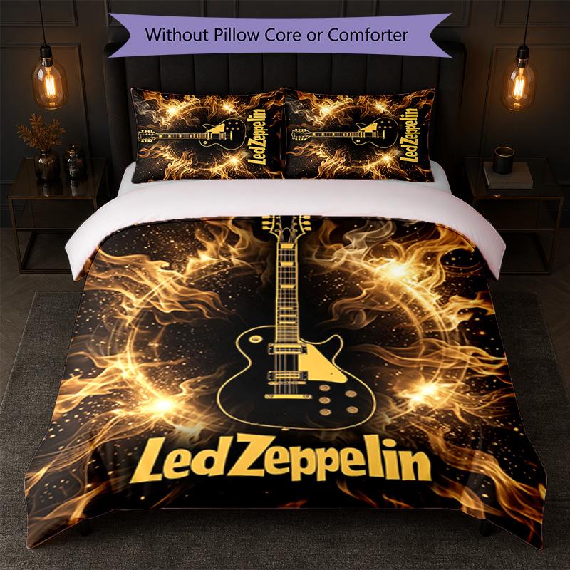 Led Zeppelin Print 3Pcs Bedding Set Duvet Cover With Two Pillowcases Soft Bed Linen For Household Bedroom