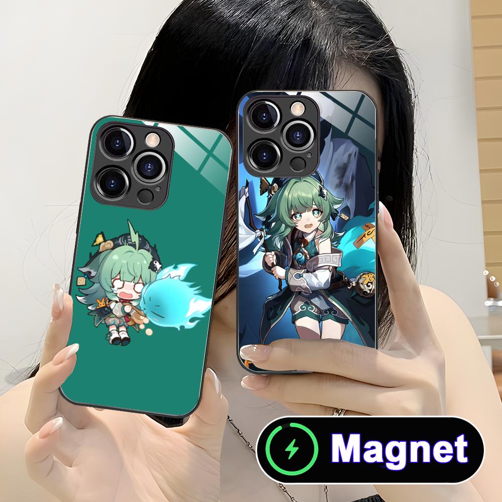 HSR Huohuo Стеклянный чехол MagSafe для мобильного телефона iPhone 17 16 15 14 13 12 11 Air Pro Max Plus Mini Цветная крышка