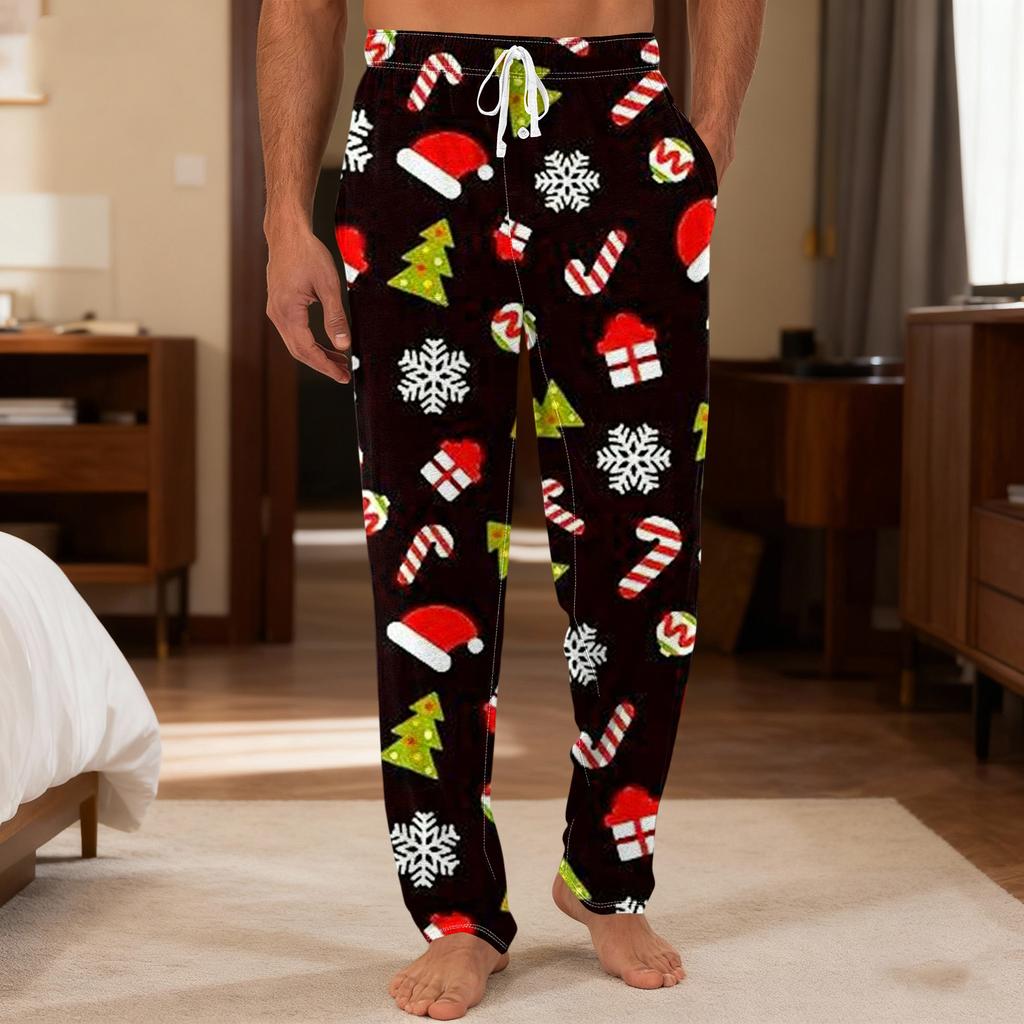 Мужские повседневные брюки с однотонным вязанным узором и карманами для домашней пижамы