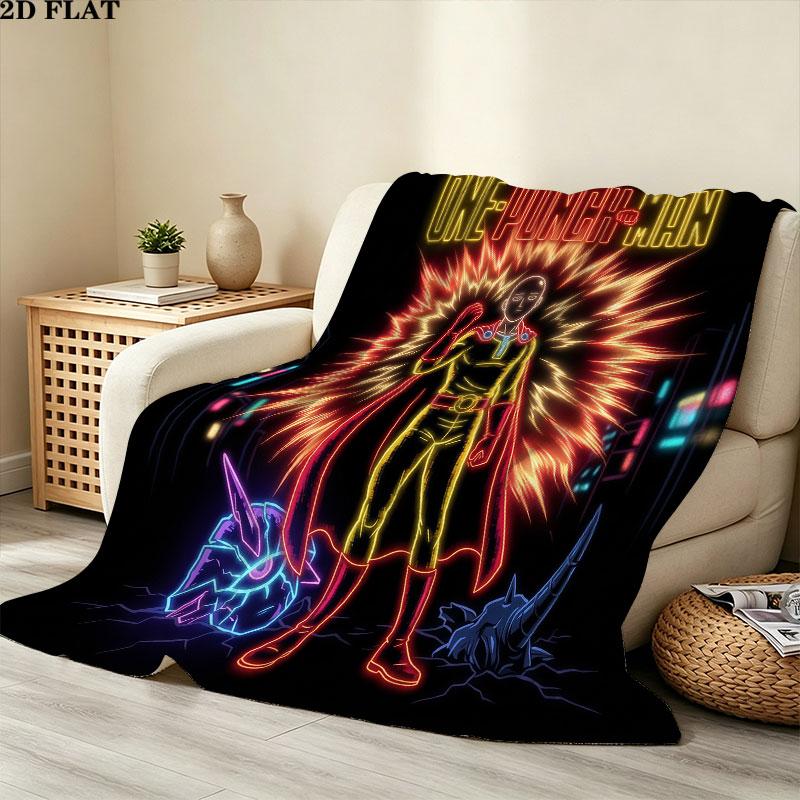 1PC Onepunch Man Patterned Flannel Blanket Suitable For All Seasons For Home Decor Warmth And Comfort Gifts Holiday Present