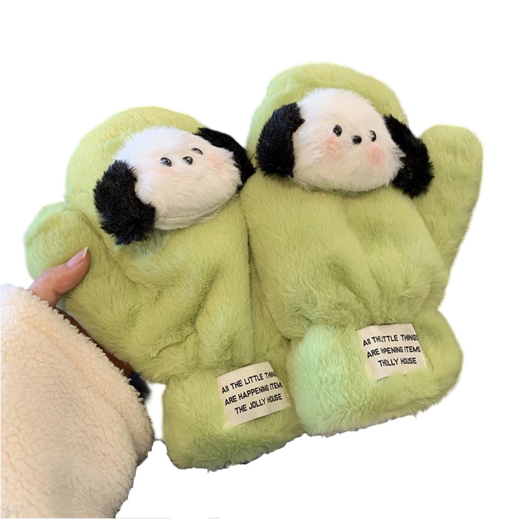 Женские зимние плюшевые перчатки, Удобные пушистые перчатки, Милые собачки, Теплые толстые плюшевые, Полностью закрывающие пальцы, Для езды на пальцах, Перчатки, устойчивые к холоду