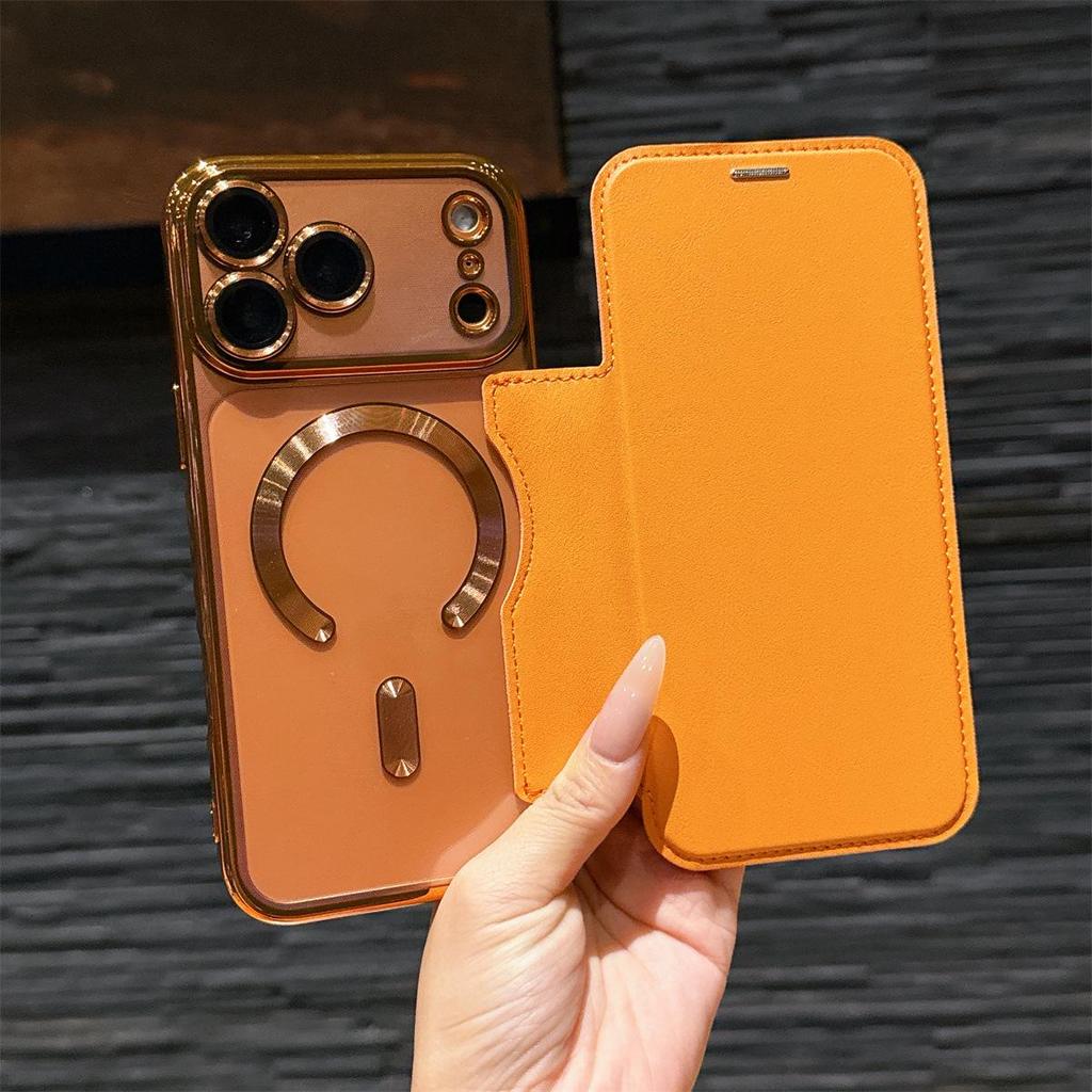 "Кожаный чехол-книжка для iPhone 16 для Apple 15 Pro Max: Магнитная, гальваническая, противопадающая конструкция для SE4"