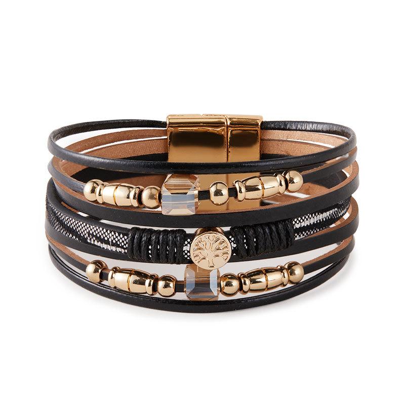 Кожаный браслет с бусинами для женщин, массивная цепочка, многослойный обруч, широкие браслеты, украшения для вечеринок, аксессуары