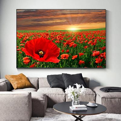Современный пейзаж красный цветок мака холст живопись природа полевые постеры и принты настенные художественные фотографии домашний декор без рамки