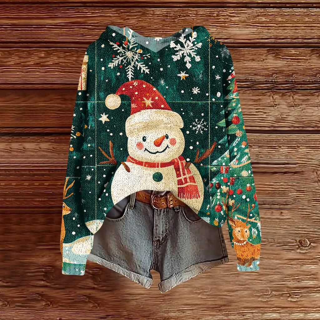 Ladies' Fashionable Printing Casual Hooded Long Sleeved Sweatshirt