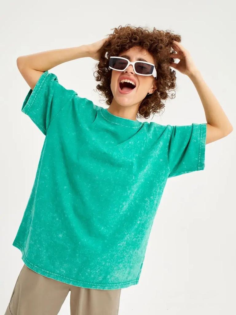 2025 Весна и лето Однотонная футболка женская стираная Do Old Batik Топы хлопковые с короткими рукавами молодежная женская одежда