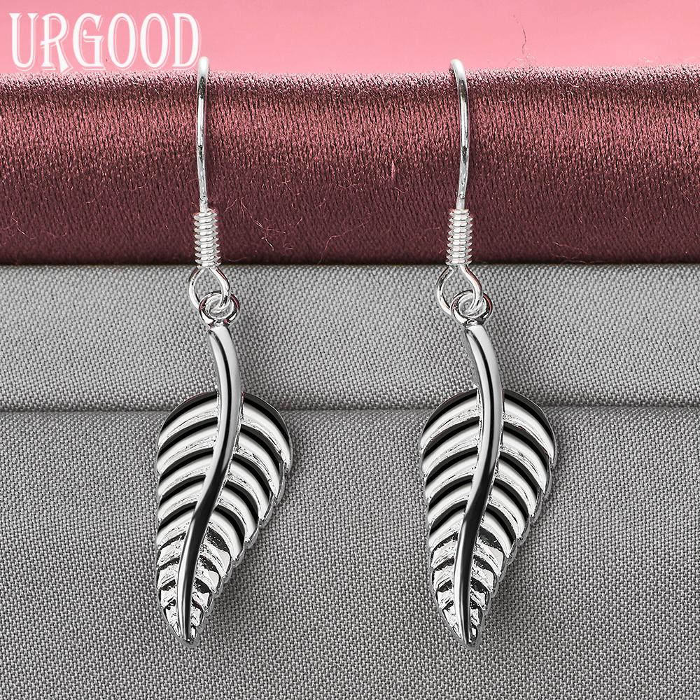 925 Sterling Silver Fashion Leaf Pendant Earrings Wedding Jewelry