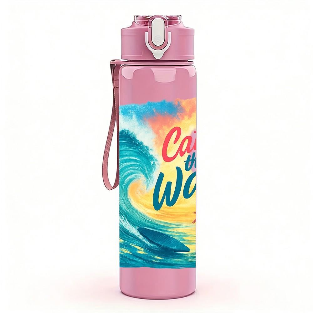 1PC Catch The Wave Ocean Surf Pattern 750ml Color Plastic Sports Water Bottle Leakproof Flip Straw Lid Suitable for Sports Office Home Use