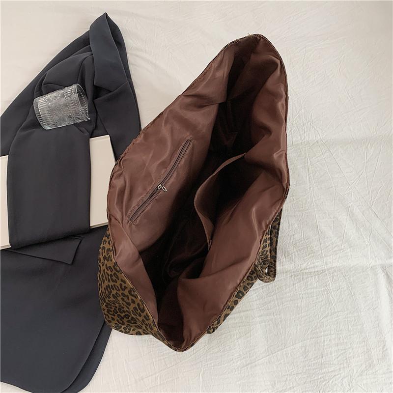 Vintage Leopard Shoulder Bag Women's Canvas Bag Large Capacity Tote Bag