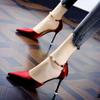 Red-soled High Heels, Sexy Satin One-word Buckle Pointed Rhinestones, Red Spring Stiletto Dress Women's Single Shoes