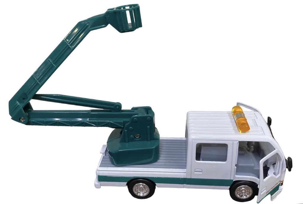 Грузовик Isuzu Elf Рабочий Миниатюрный Автомобиль Isuzu x Подъемная Рабочая Платформа (Подъемная платформа) [Инерционная машина/Серия 'Работа'] (Белый Зеленый)