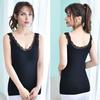 Women's Thermal Tank Top Lace Trim Sleeveless Camisole Shirts Fleece Lined V Neck Warm Base Layer Cami Underwear Tops with Built-in Bra