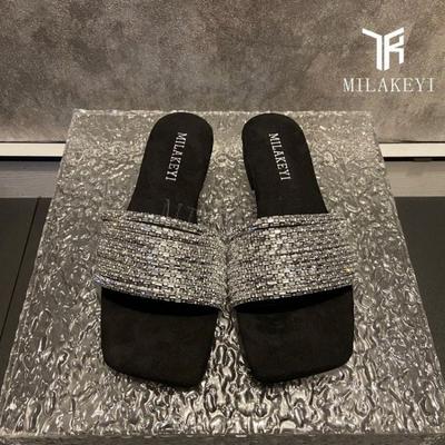 2024 женские новые тапочки роскошные дизайнерские женские модные летние повседневные пляжные тапочки с открытым носком на плоской подошве со стразами