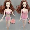 Розовое сексуальное модное платье для кукол Барби, пижама, нижнее белье, ночное белье, кружевное ночное платье + бюстгальтер + нижнее белье, одежда для кукол 1/6 BJD Doll