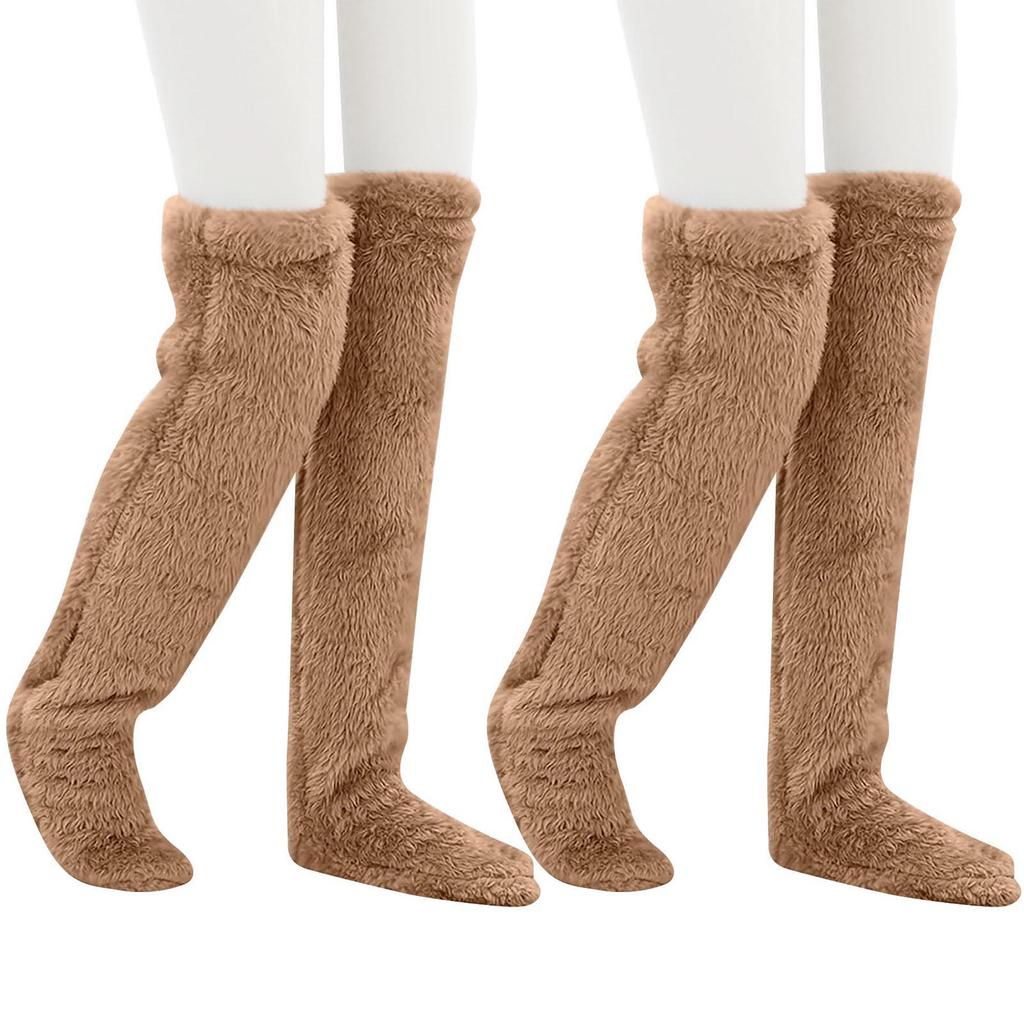 Плюшевые Теплые Длинные Носки, Пушистые Носки Выше Колена, Высокие Плюшевые Чулки Пушистые Длинные Гетры Зимние Домашние Пышные Носки для Сна 2 пары