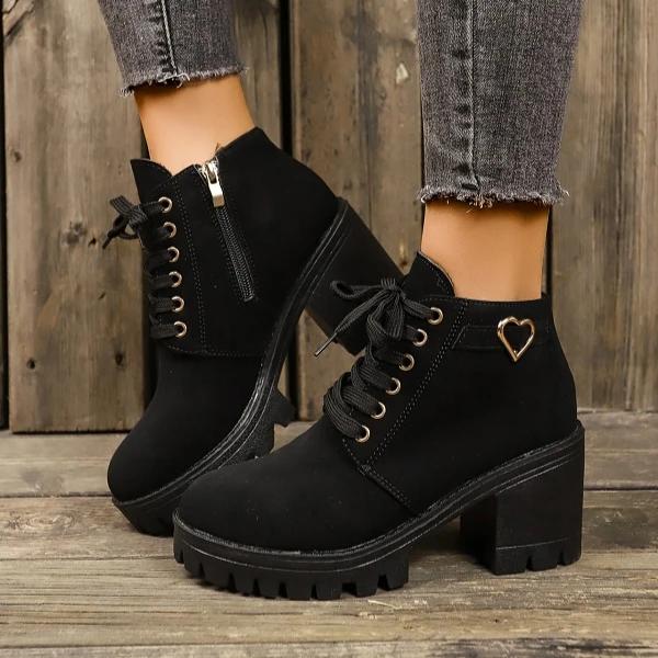 Модные осенние женские туфли на платформе, новые модные ботильоны на шнуровке и толстом каблуке для женщин, повседневная обувь, уличные женские ботинки на каблуке