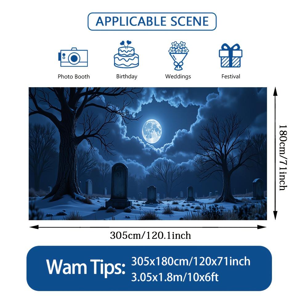 1pc Horror Cemetery Halloween Night Garage Door Cover with Tombstone Full Moon and Haunted House Design - Easy to Install