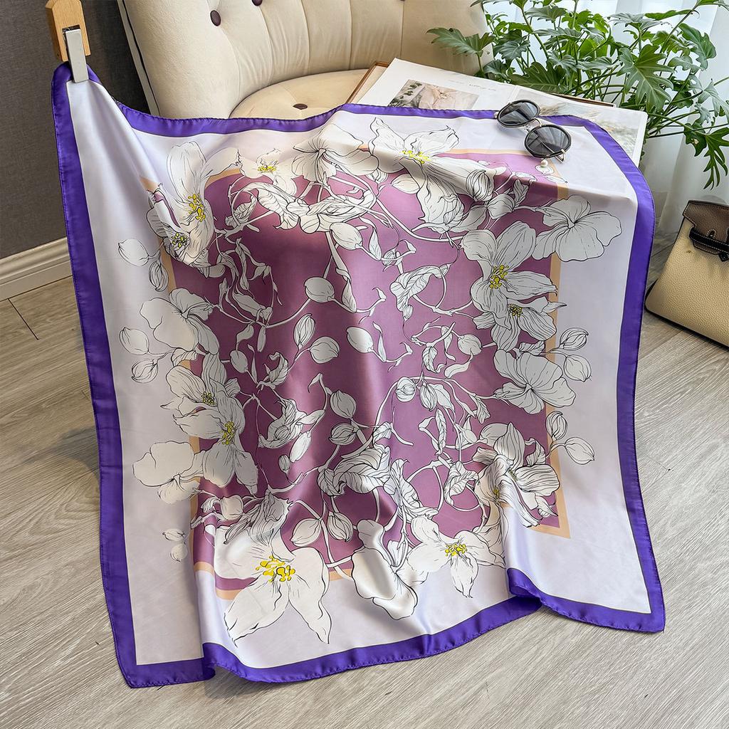 Spring And Summer 90Cm Silk Scarf Women'S Satin Printing Imitation Silk Scarf Large Square Scarf Temperament Shawl Bag Headscarf