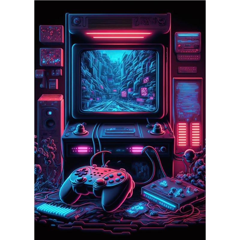Неоновый красочный игровой контроллер, классное настенное искусство, холст, живопись, поп-арт, постеры и принтеры, декор комнаты, подарок, куадрос, без светодиодов