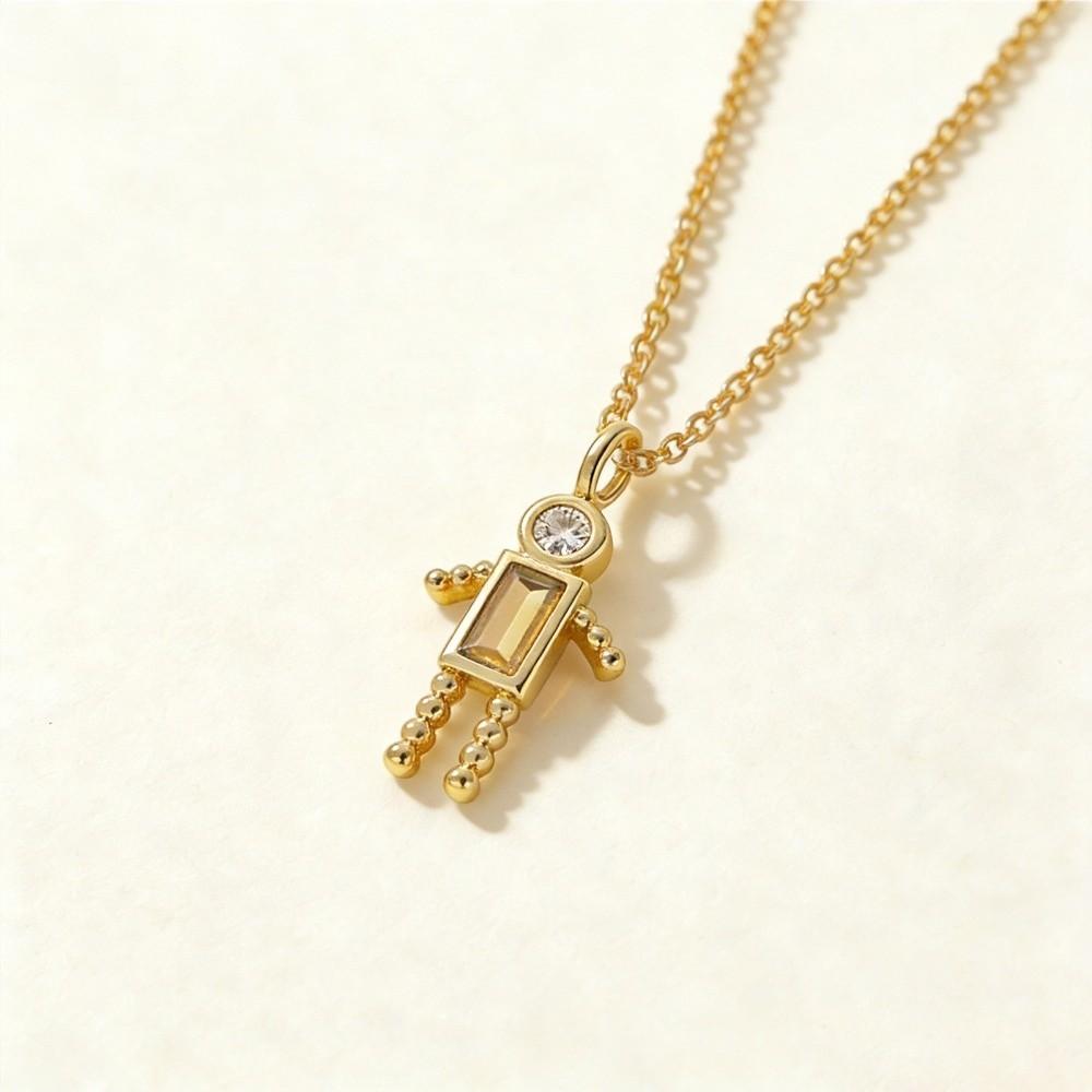 Cute Couples Collar Copper Long Chain Choker Fashion Birthstone Child-Shaped Necklace Children