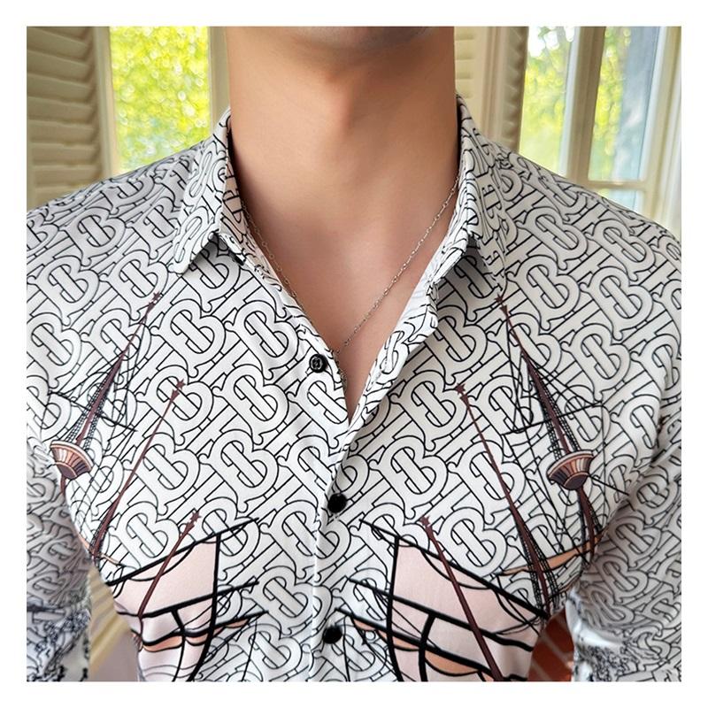 Весенняя роскошная изысканная рубашка с цифровым принтом, мужская мода, не требующая глажки, рубашки с длинным рукавом, высокое качество, повседневная одежда для ночного клуба, вечеринка