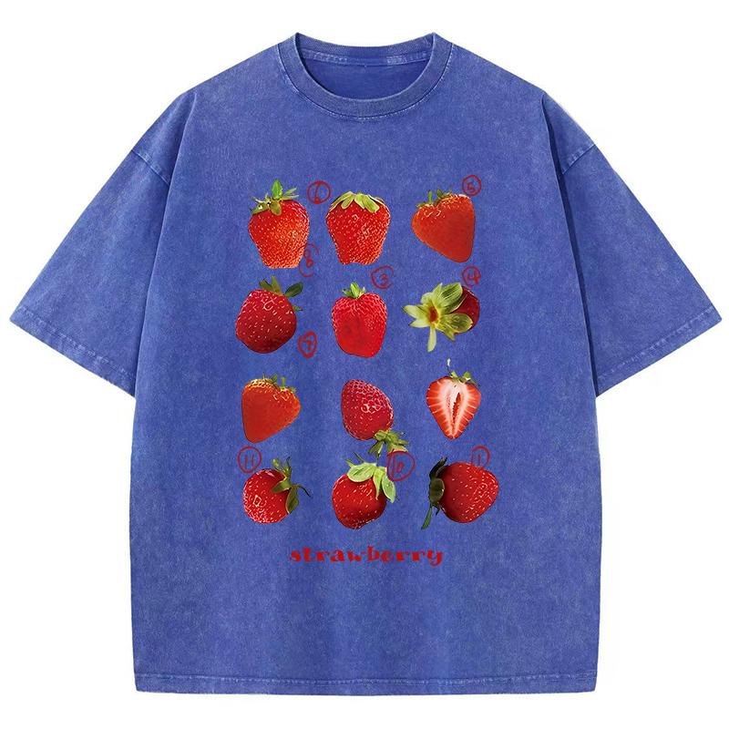 Женские хлопковые футболки с потертостями, модные свободные футболки с милым принтом свежей клубники, летняя женская одежда с коротким рукавом