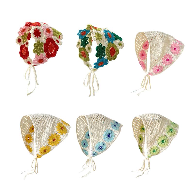 Вязаная ретро повязка на голову с полым треугольником, ромашка, клубника, ручная работа, вязаный крючком треугольный шарф, головной убор, ручной работы платок для головы