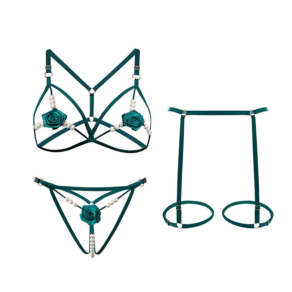 Floral Hollow Out Sexy Lingerie Set for Women Three Pcs Set Erotic Women's Underwear Erotic Outfit Open Bra Bodysuit Temptation