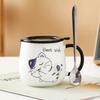 Japanese Style Ceramic Cat Mug with Lid & Spoon