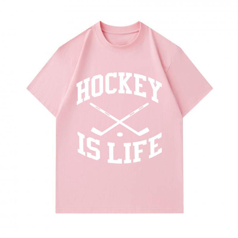 Men's 100% Cotton Crew Neck Short Sleeve T-Shirt, Hockey Is Life Printed Casual Tee, Comfortable Loose Fit Tops for Ice Hockey Sports Fans Daily Wear