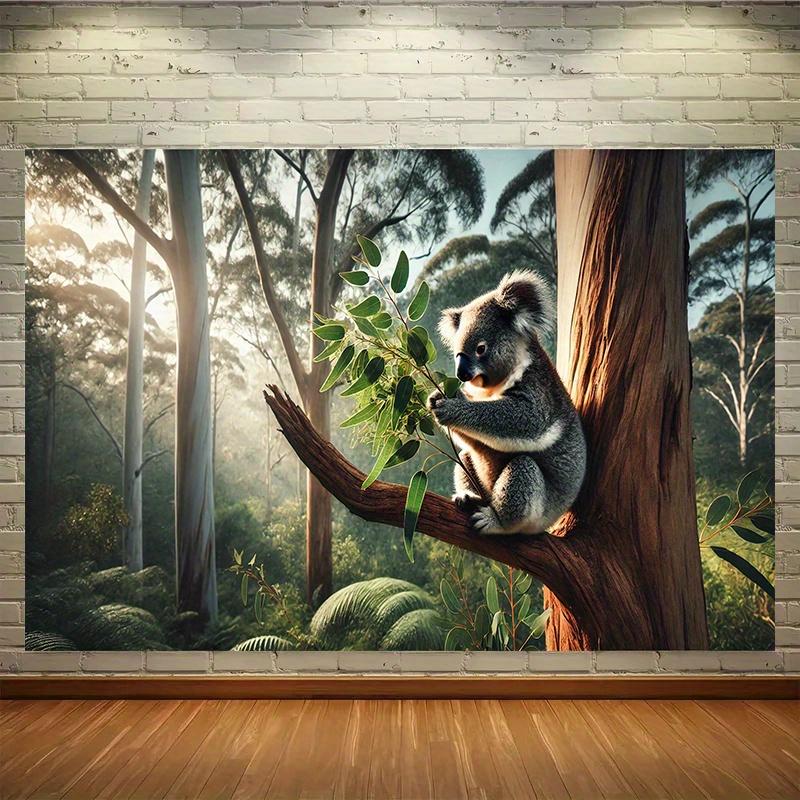 2D plane koala eating leaves on a branch as the background fabric background decoration room garden polyester fiber