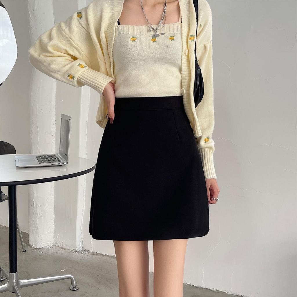 Основные моменты Женская черная шерстяная юбка-бодикон с высокой талией размера плюс - маленькая, короткая для осени/зимы 2025
