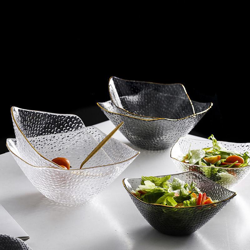 Квадратная салатница большой емкости, посуда, стеклянная салатница, миска для фруктов, миска для супа, миска для десерта, практичная кухонная утварь