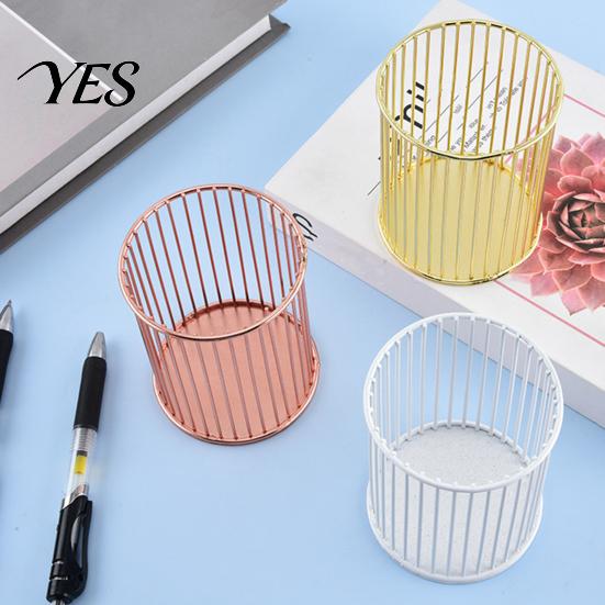 Stylish Pen Holder For Office Metal Holder, Nordic Desk Organizer for Makeup Brushes, Electroplated Cup Anti-Rust Multifunctional Storage Basket