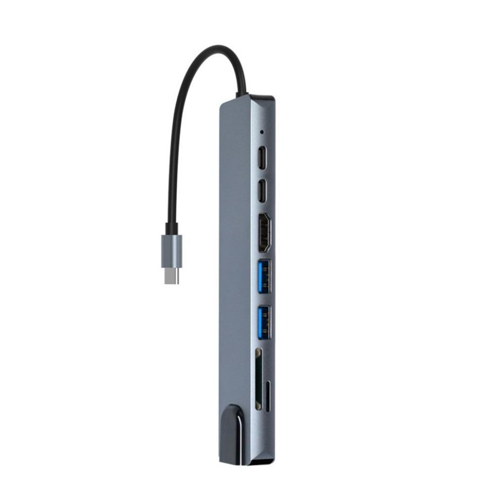 Хаб USB C 8 в 1 Адаптер Type C к HDMI с портами Ethernet USB Многопортовая док-станция для ноутбука MacBook