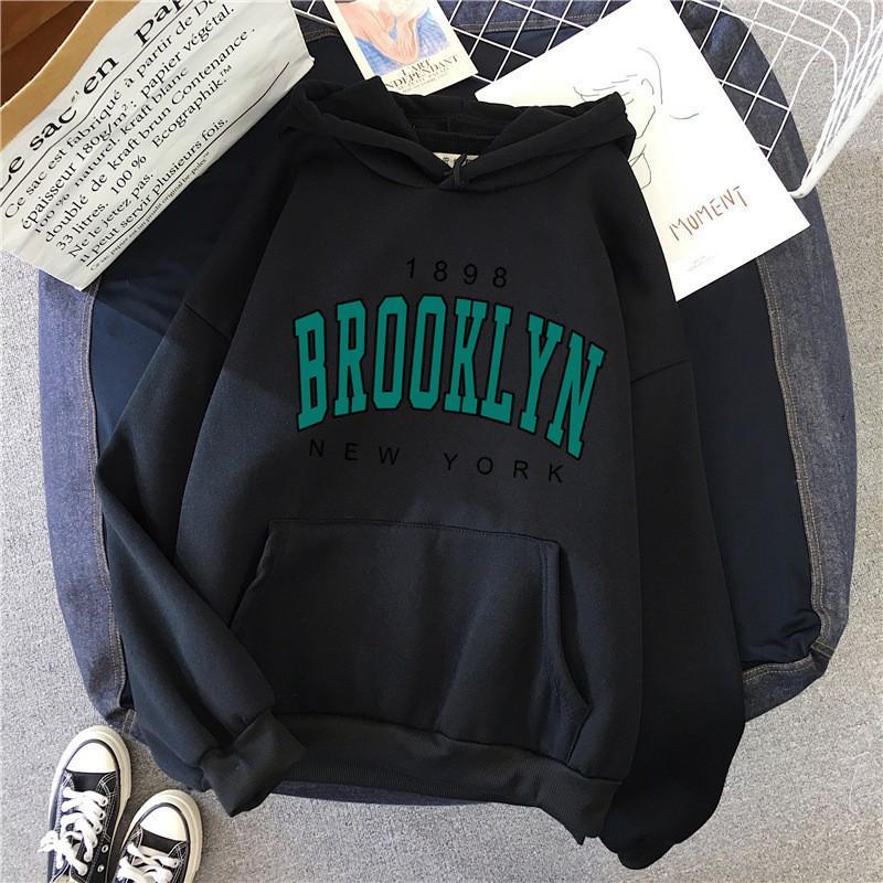 2025 Spring and Autumn Winter New Fleece Loose Women's Hoodie Hot Selling Brooklyn Printed Couple Hoodie Sweatshirt Coat