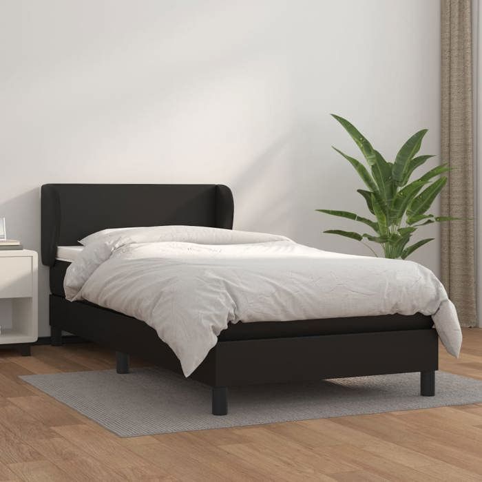 Maison Exclusive - Sommier à lattes de lit avec matelas Noir 90x200 cm Similicuir