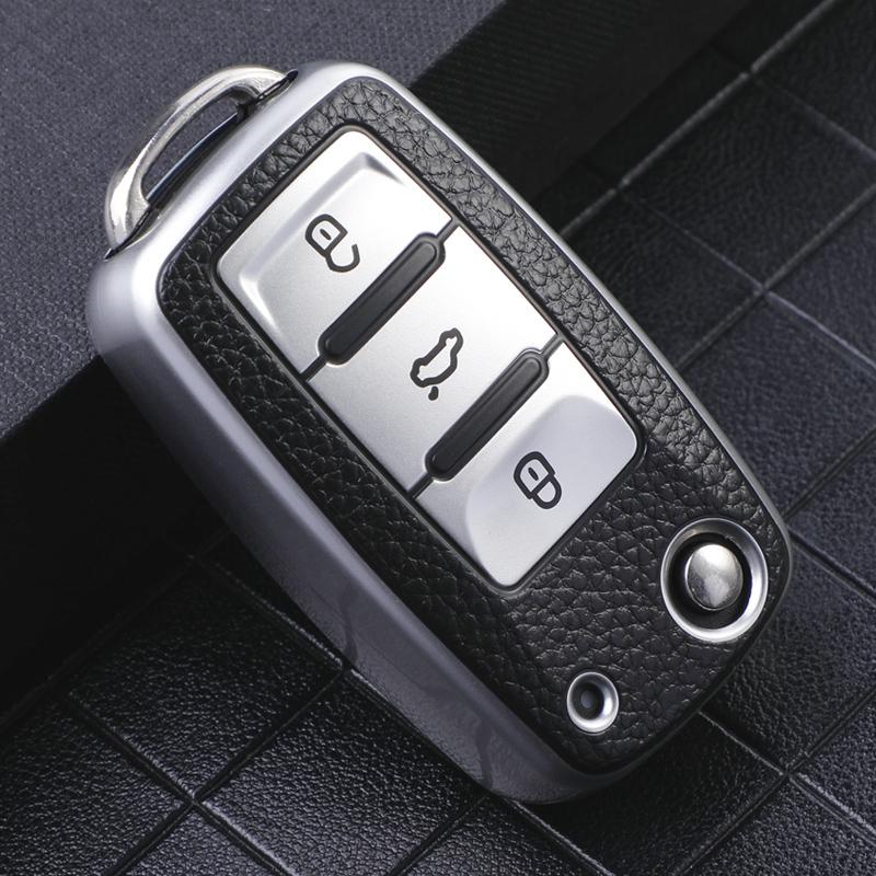 3-кнопочный чехол для ключей для Volkswagen Polo Tiguan Passat Golf Jetta Lavida, ТПУ кожаная защитная сумка для Skoda Octavia Seat, брелок для ключей