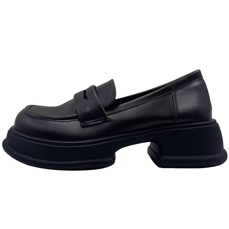 Туфли-лоферы на платформе с круглым носком женские 2025 новые ретро универсальные для jk формы одинарная обувь черные на толстом каблуке маленькие кожаные туфли