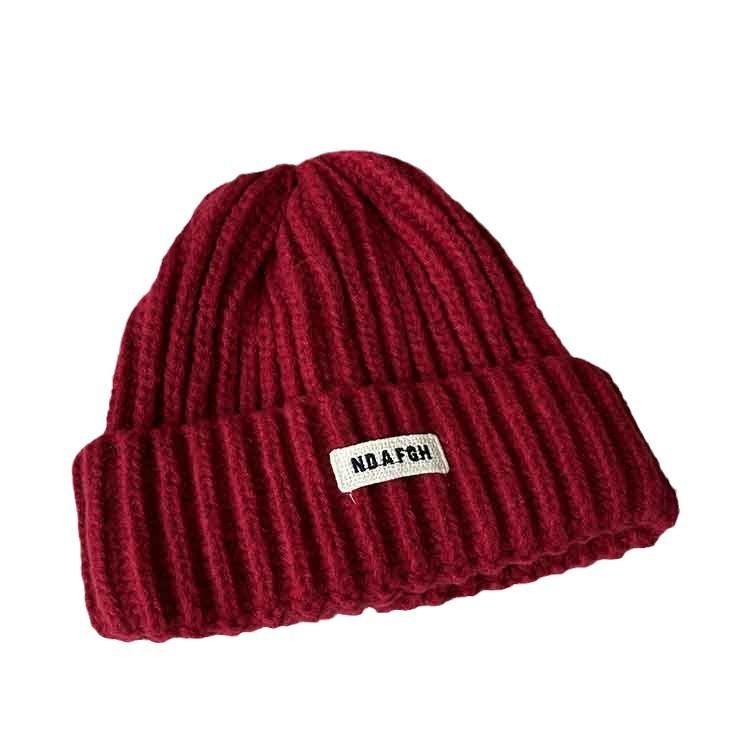Autumn and winter cloth label ins candy-colored knitted hat children's versatile thickened warm and cold ear protective wool hat