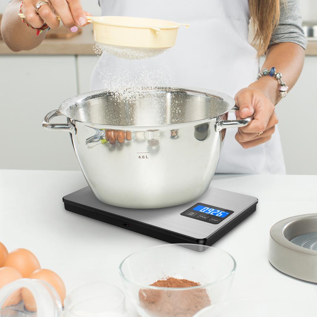Цифровые кухонные весы 15 кг/1 г Весы для продуктов Перезаряжаемые электронные весы LCD дисплей Весы для домашней выпечки и приготовления пищи