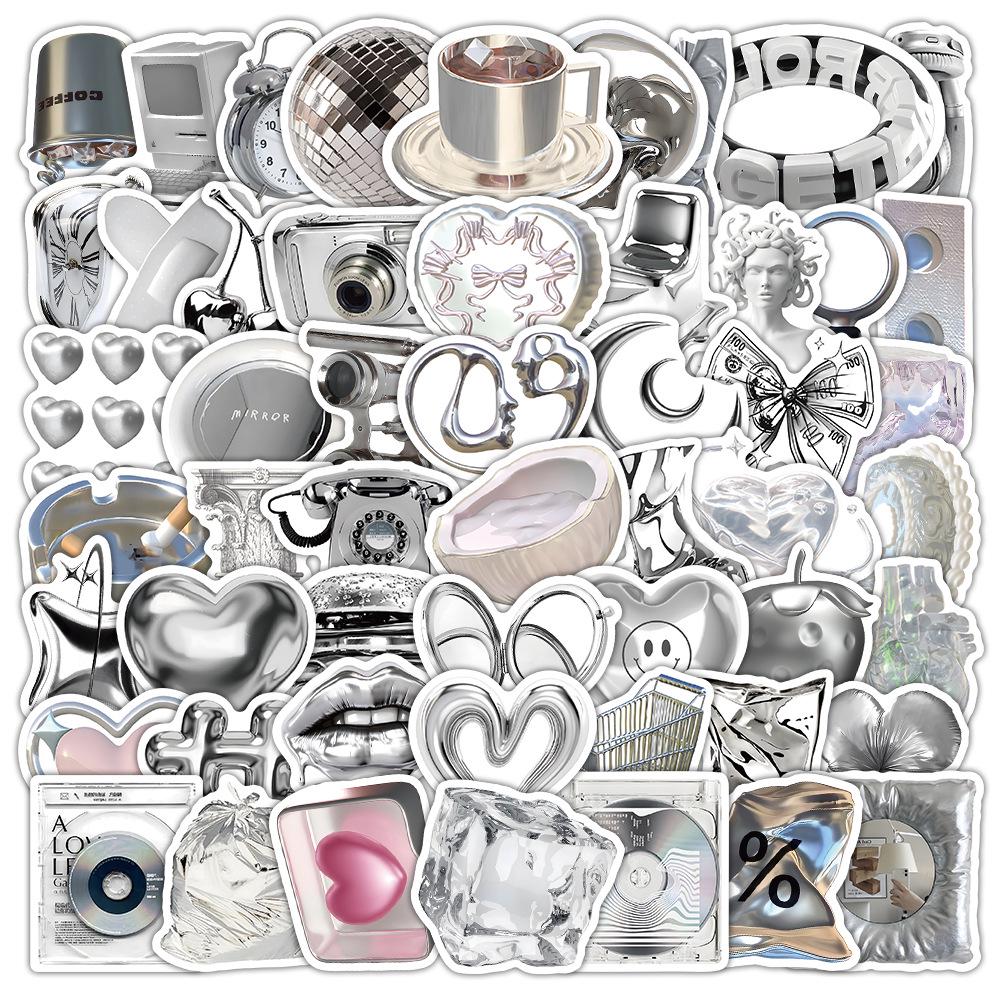 60 листов многоцветных наклеек в стиле ИНС: Реалистичные маленькие объекты в синем, розовом, фиолетовом, желтом и зеленом цветах