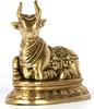 100% Чистая Латунь Статуэтка Коровы Нанди, Религиозная Мурти Быка Нанди, Золотая - 9 X 11 См