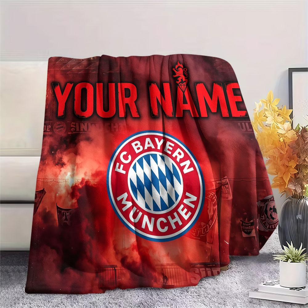 Custom Name,FC Bayern Munich Printed Flannel Blanket, soft throw for bedroom sofa, washable, Christmas present, great gift.