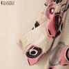 ZANZEA Women Casual Round Neck 3/4 Sleeve Loose Print Blouse