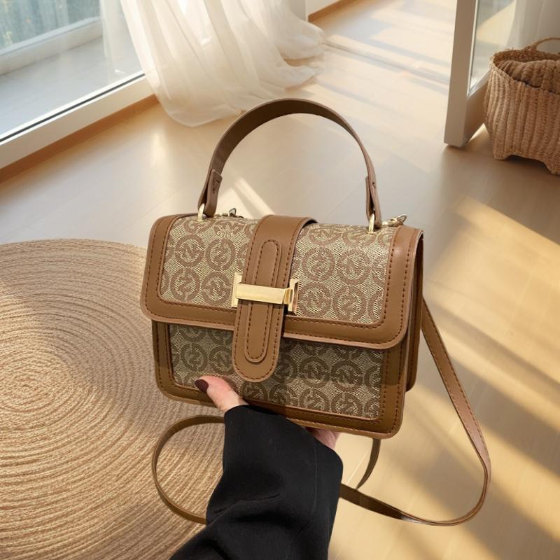 Printed PU Leather High-End Retro Textured Women Handbag Fashionable Shoulder Crossbody Small Square Bag