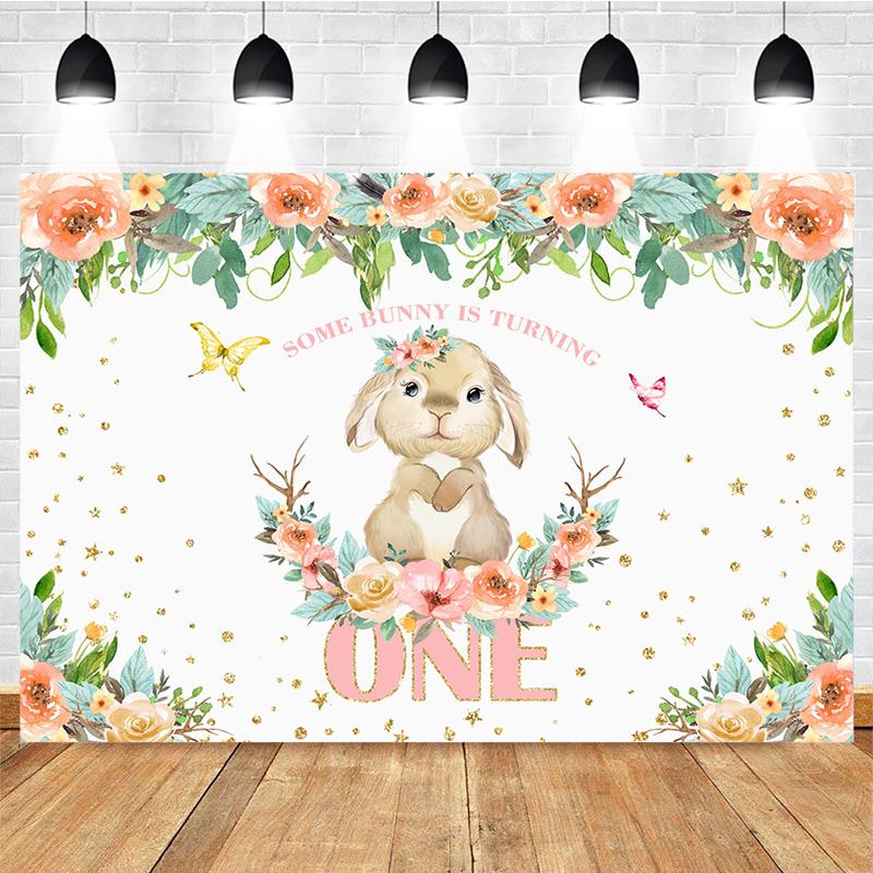 Mocsicka Some Bunny Is Turning Backdrop Spring Floral Newborn Baby Girl Birthday Party Decorative Props Background Photography