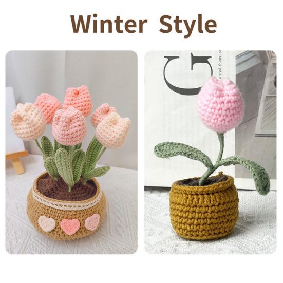 1 Set Vibrant Color Simulation Flower Creative DIY Crochet Kit Tulip Potted Crochet Material Bag